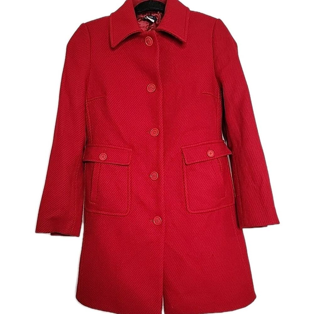J.Crew Red Wool Pea Coat Women’s XS Girls 14 Lined Minor‎ Flaws